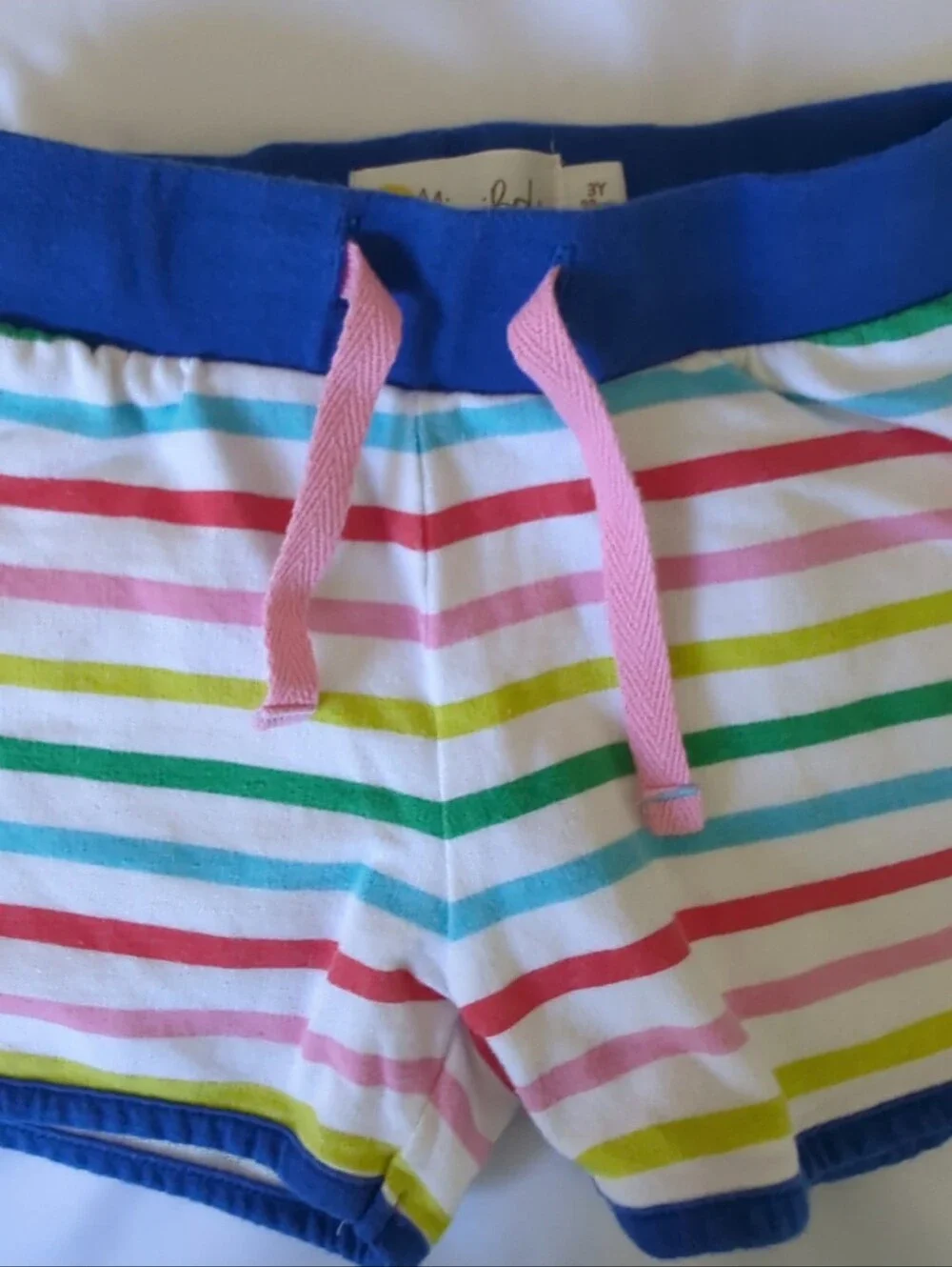 Mini Boden Multicolor Stripe Shorts with Blue Trim